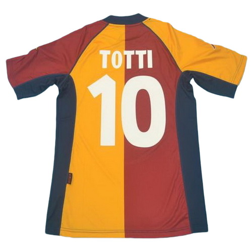 maillot homme domicile as rome 2001-2002 totti 10 rouge jaune
