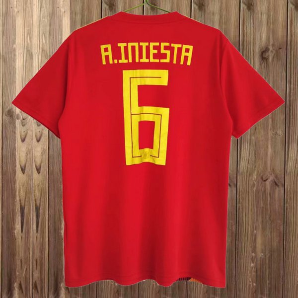 maillot homme domicile espagne 2018 a.iniesta 6 rouge