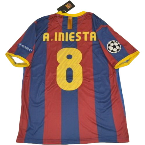maillot homme domicile fc barcelone ucl 2010-2011 a.iniesta 8 rouge bleu