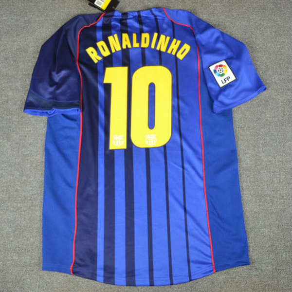 maillot homme exterieur fc barcelone 2004-2005 ronaldinho 10 bleu