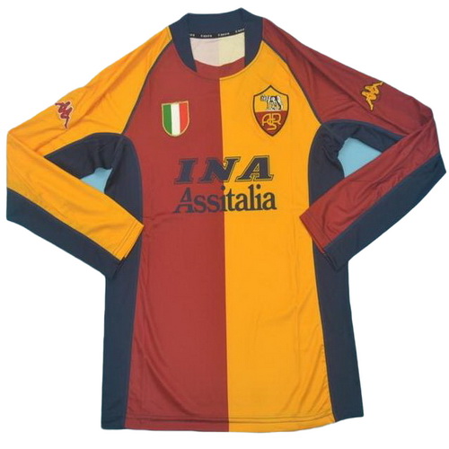 maillot homme manches longues domicile as rome 2001-2002 rouge jaune
