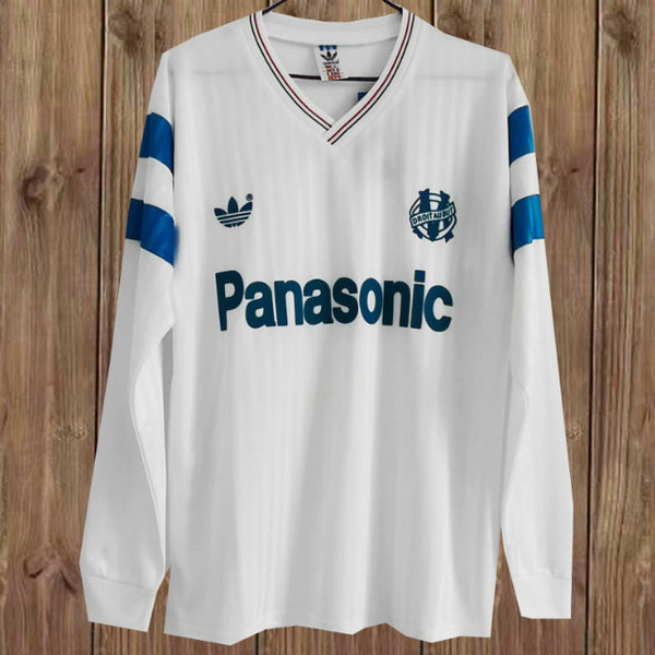 maillot homme manches longues domicile om marseille 1990-1991 blanc