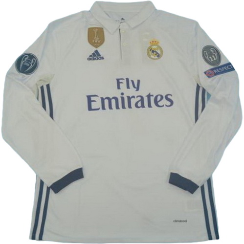 maillot homme manches longues domicile real madrid ucl 2016-2017 blanc