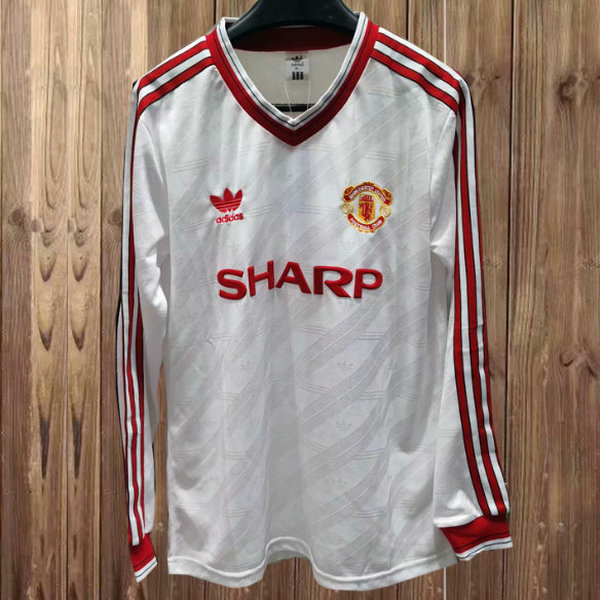 maillot homme manches longues exterieur manchester united 1986-1988 blanc