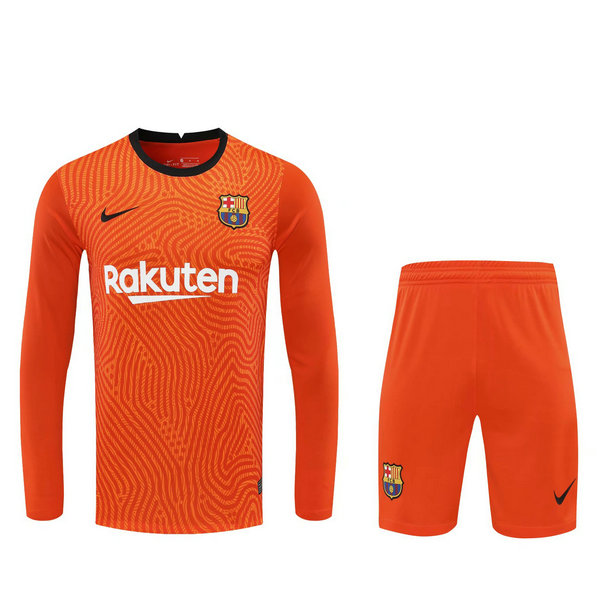 maillots+shorts homme manches longues gardien fc barcelone 2021 orange