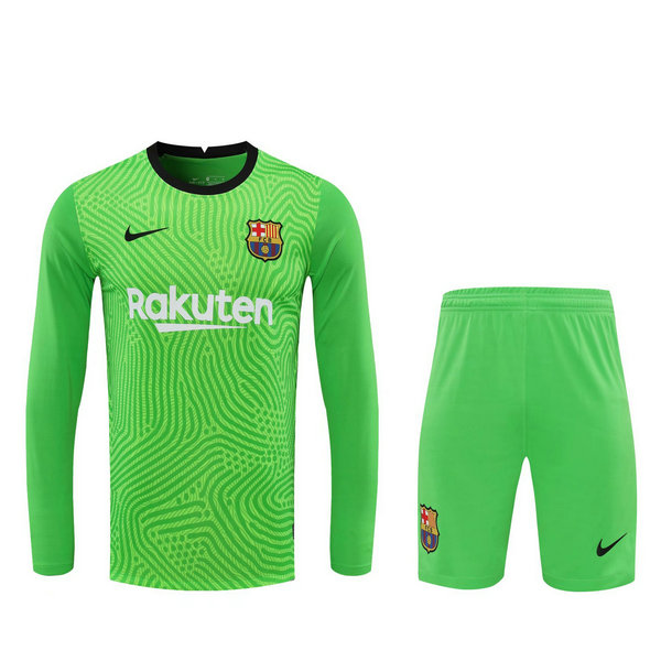maillots+shorts homme manches longues gardien fc barcelone 2021 vert