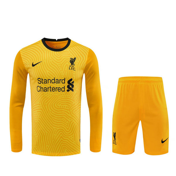 maillots+shorts homme manches longues gardien liverpool 2021 jaune