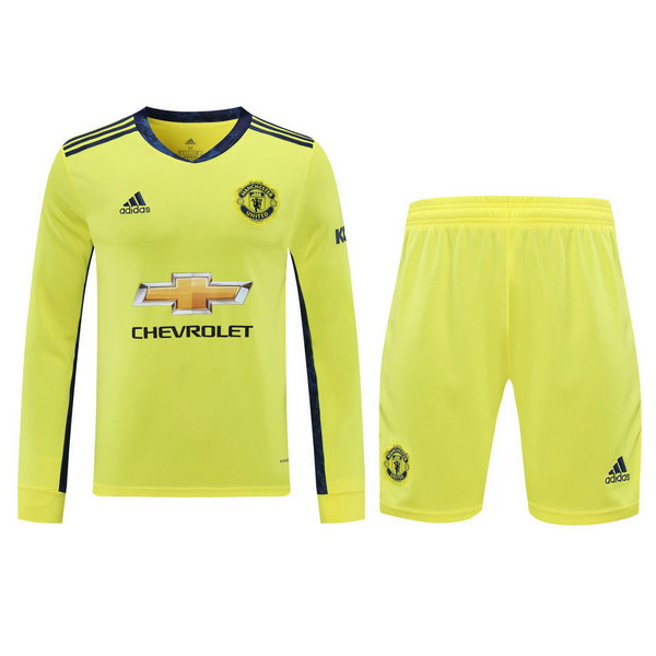 maillots+shorts homme manches longues gardien manchester united 2021 jaune