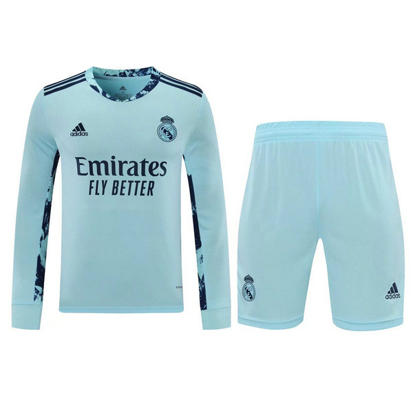 maillots+shorts homme manches longues gardien real madrid 2021 bleu