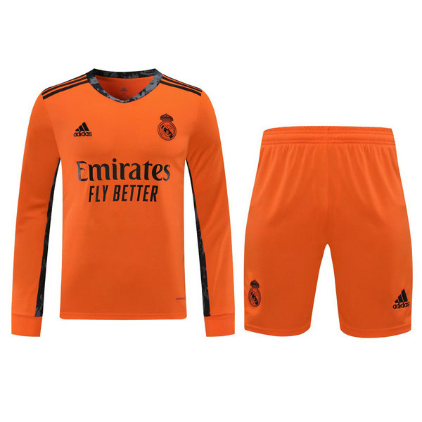 maillots+shorts homme manches longues gardien real madrid 2021 orange
