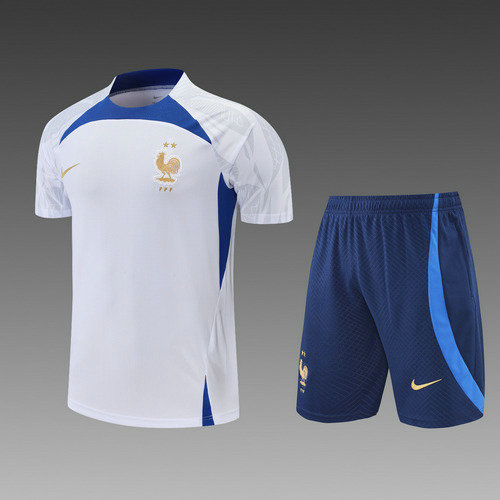 shorts + manches courtes homme bleu blanc training france 2022-2023