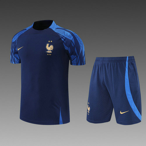 shorts + manches courtes homme bleu training france 2022-2023